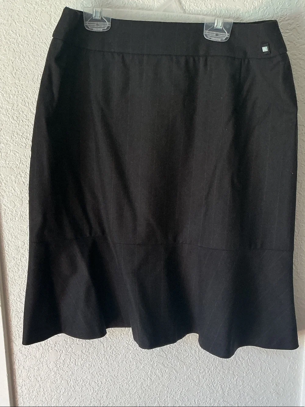 CHANEL Charcoal Pencil Skirt With Light Brown Stripes